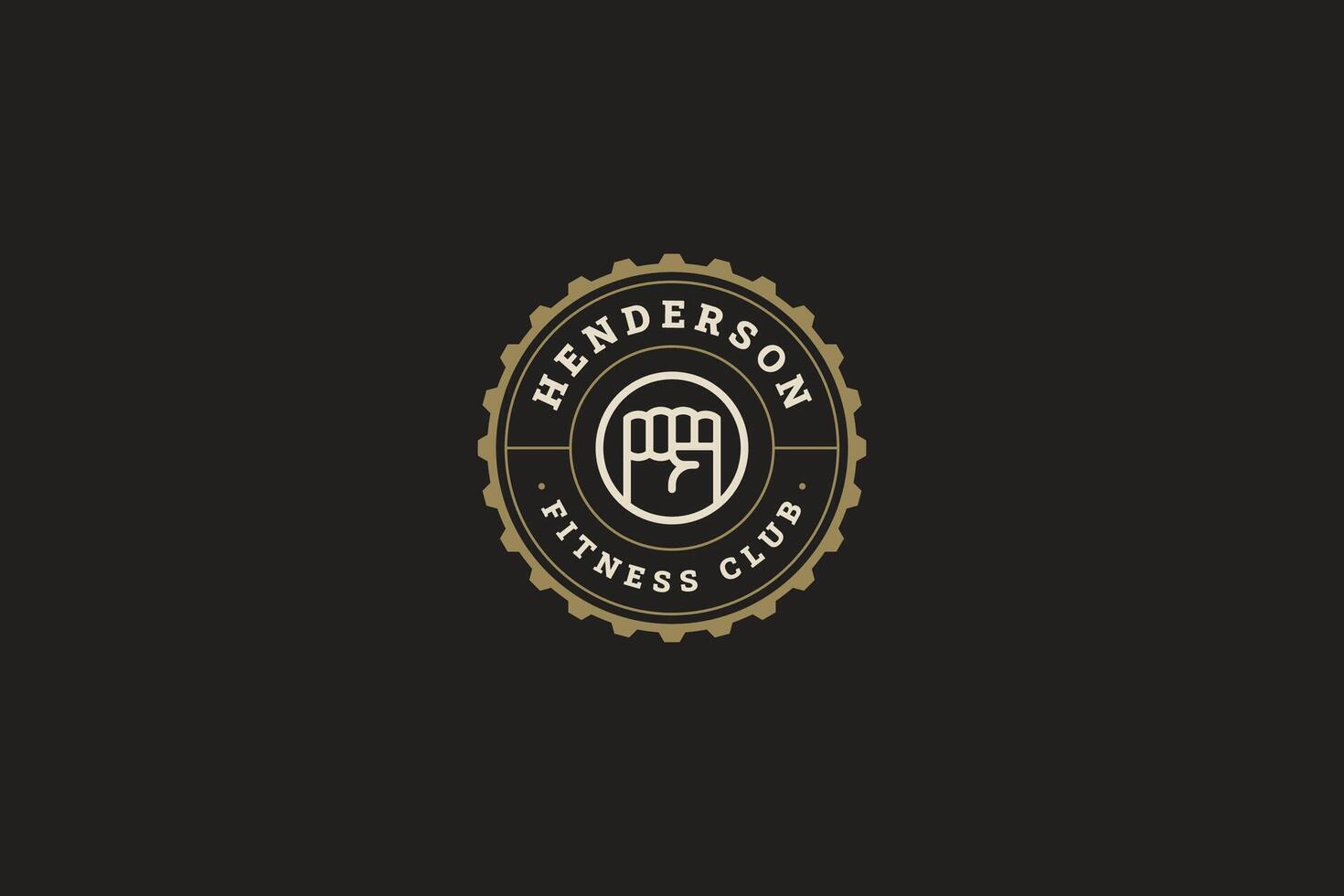 Strong athletic fist stamp seal circle luxury retro logo design template for gym center flat vector
