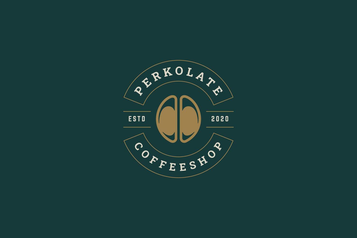 Coffeeshop golden natural bean circle retro logo design template for cafe flat illustration vector