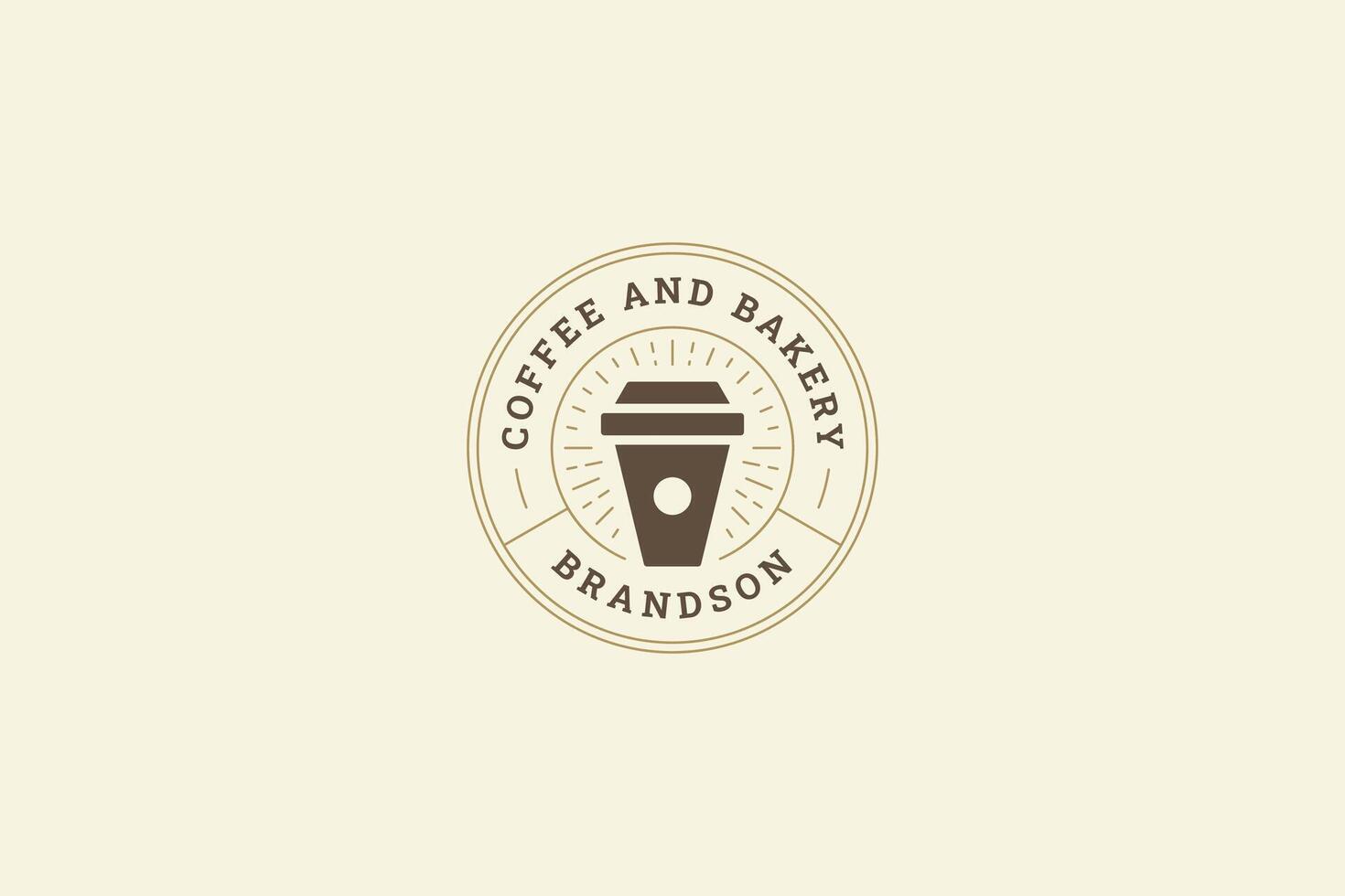 Coffee paper cup coffeeshop and bakery circle retro logo design template flat illustration vector