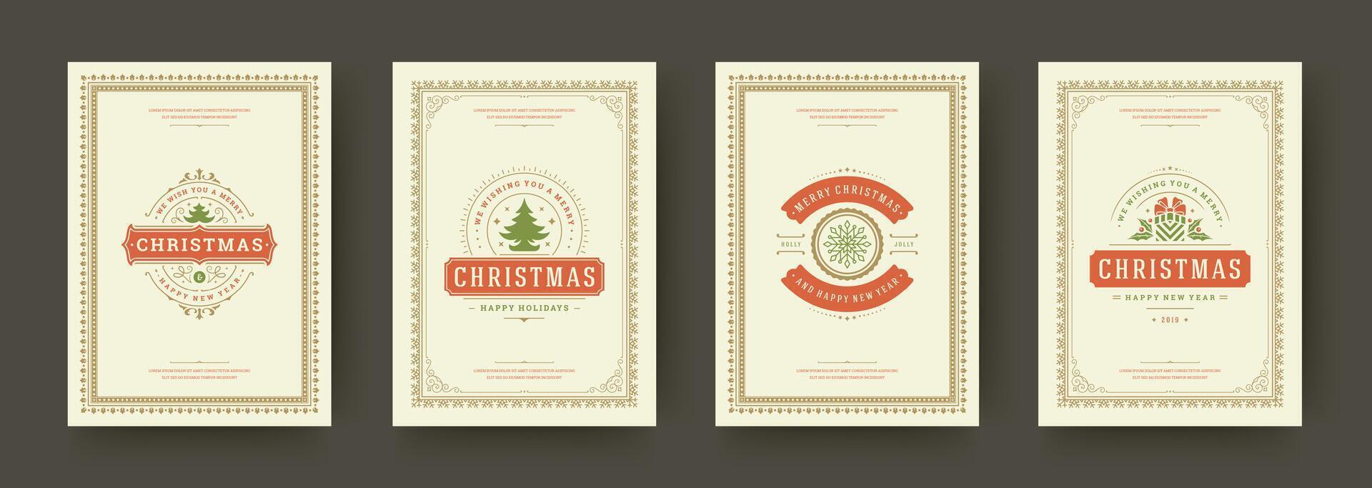 Christmas greeting cards featuring festive designs and cheerful messages vector