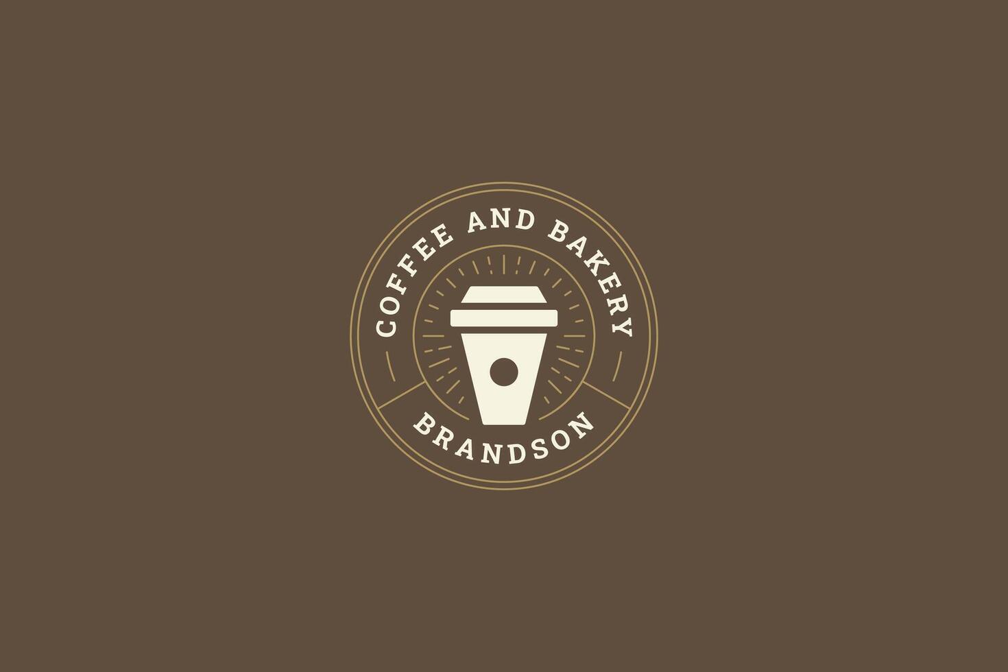 Coffeeshop take away bright coffee paper cup circle retro logo design template flat vector