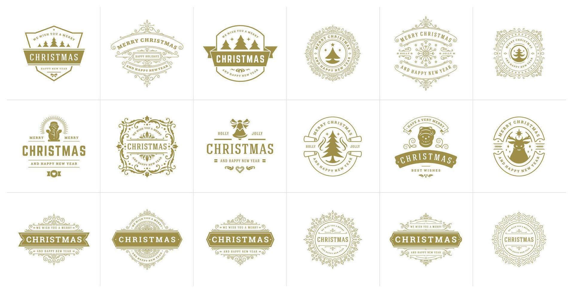 Vintage Christmas labels and designs featuring festive motifs and elements vector