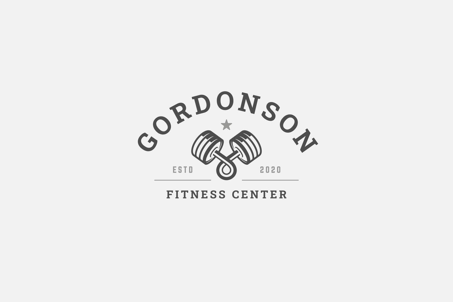 Folded curved dumbbell retro logo design template for fitness club gym flat illustration vector
