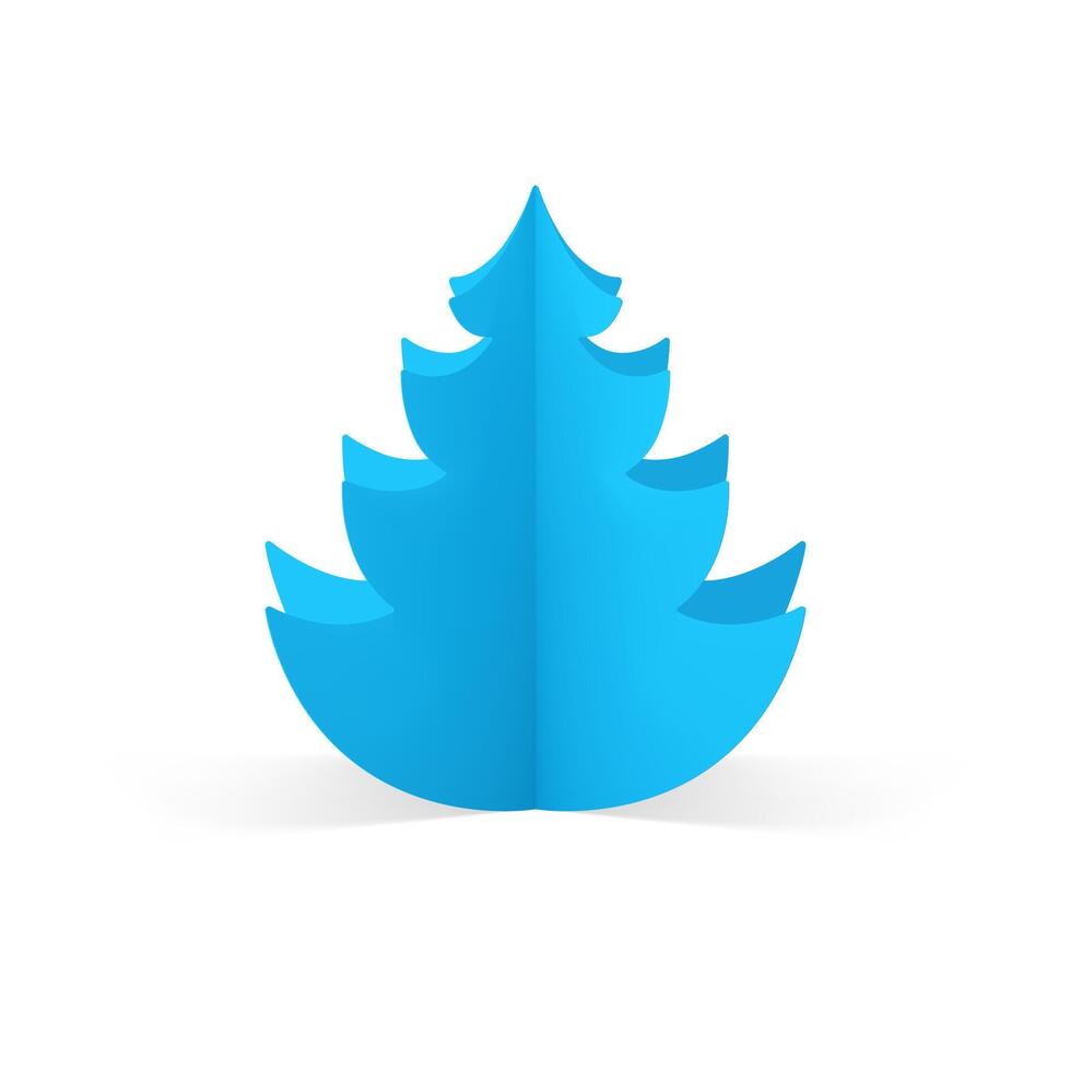 Isometric blue Christmas tree with paper branches for festive decorative design 3d template vector