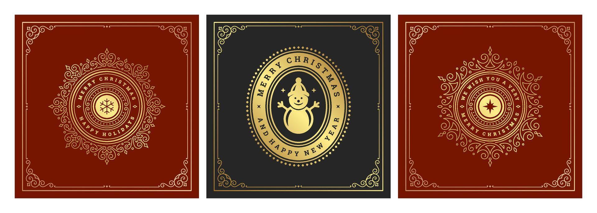 Festive Christmas and New Year greeting cards with elegant designs vector