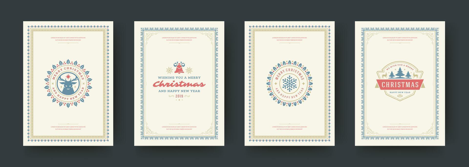 Elegant Christmas greeting cards displayed on a neutral background vector