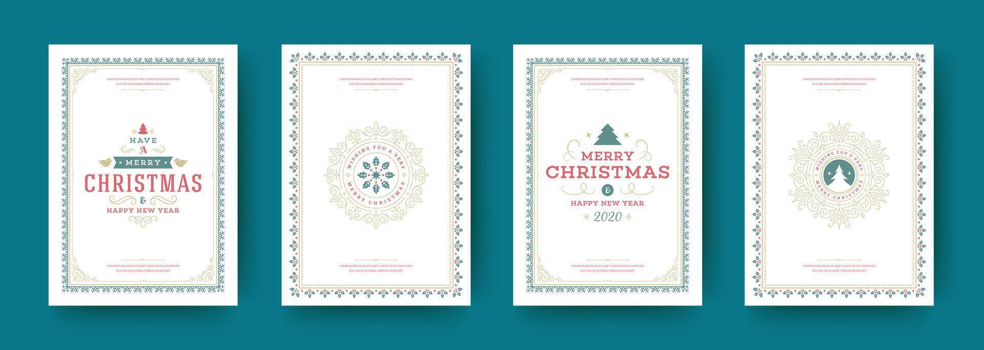 Holiday greeting cards featuring festive designs with Christmas themes vector