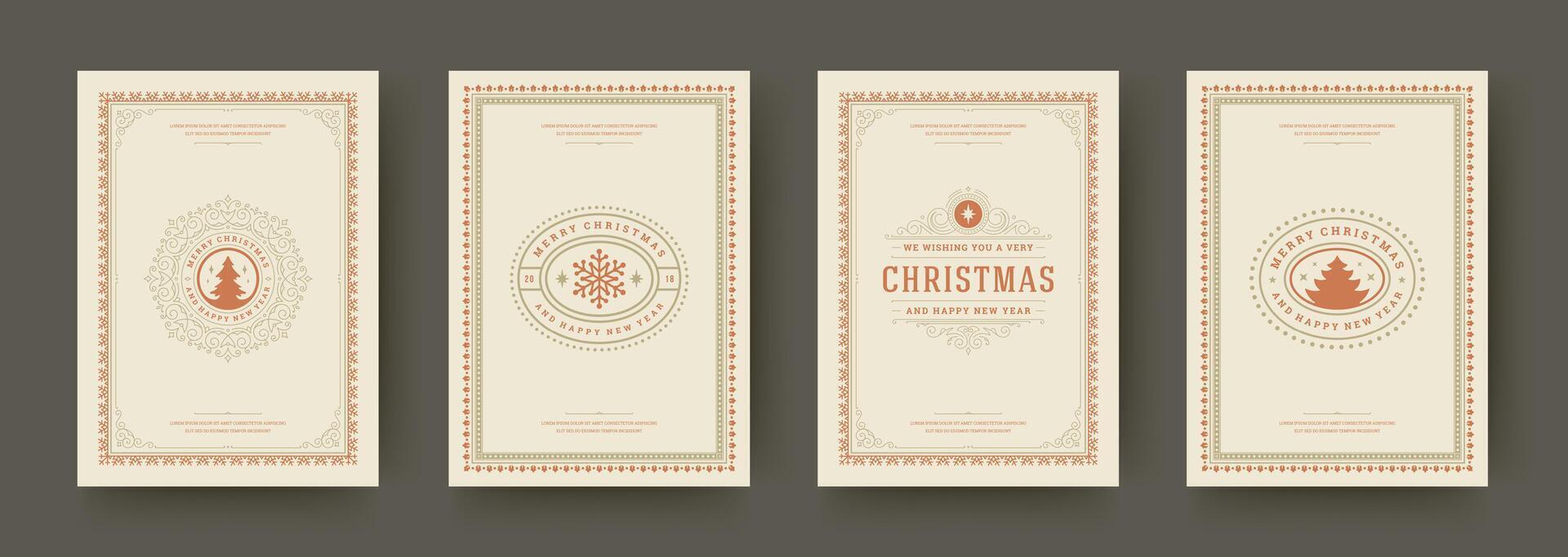 Elegant Christmas greeting cards displayed on a neutral background vector