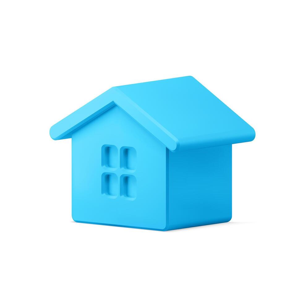 Classic blue village house realistic Christmas tree decor toy for hanging 3d isometric vector