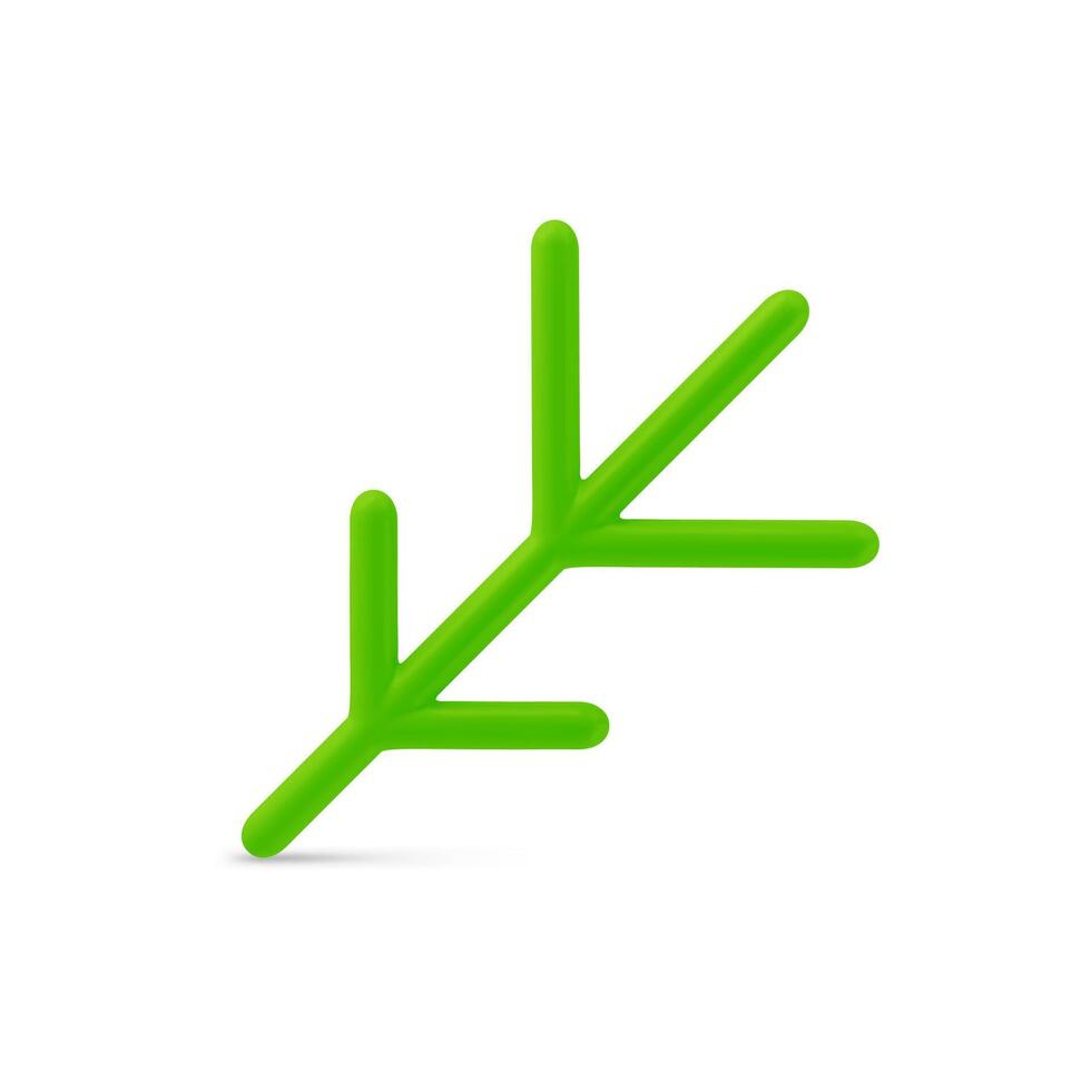 Glossy minimalistic green tree branch with sticks decorative design 3d realistic illustration vector