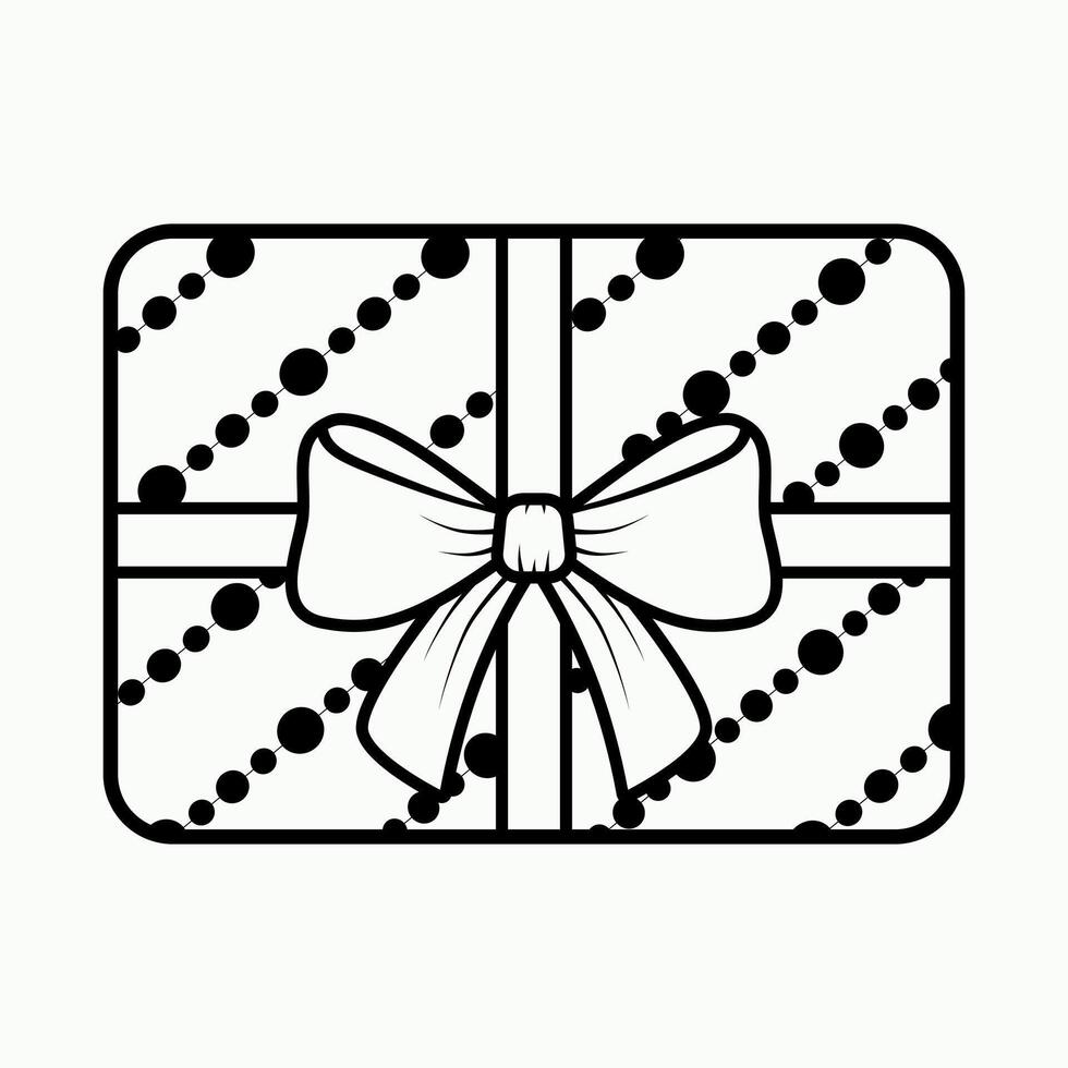 festive gift box with bow tied with ribbon top view contour drawing flat style vector