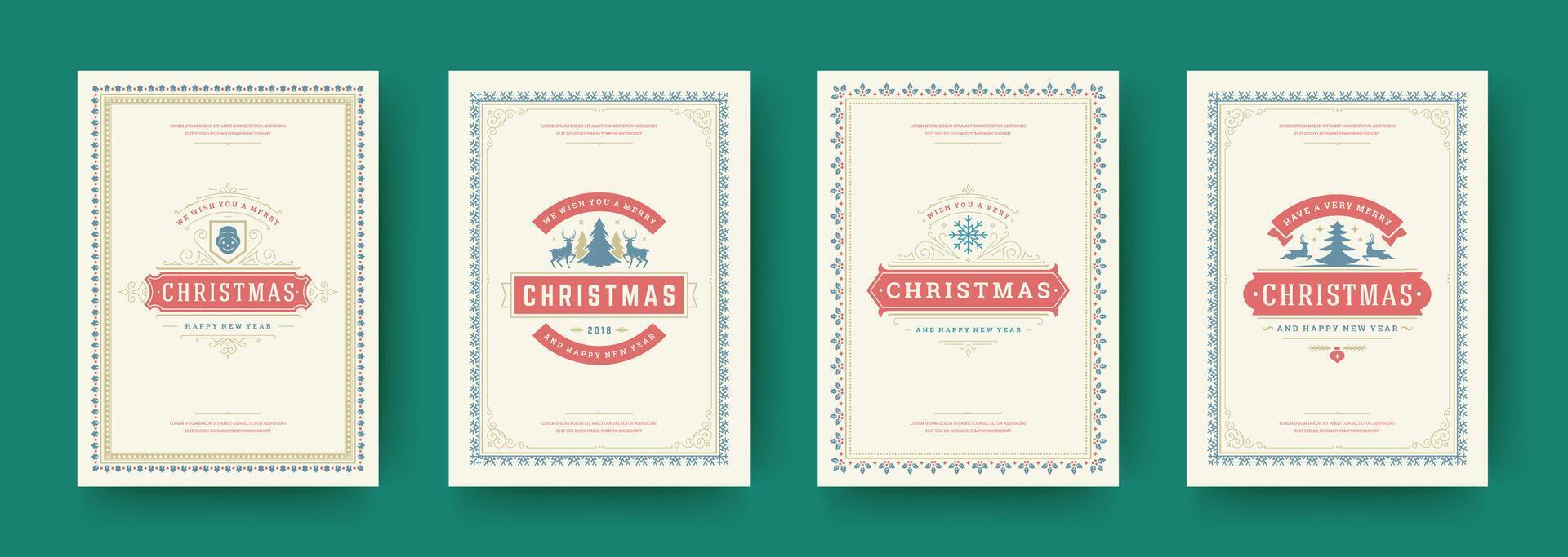 Christmas greeting cards featuring festive designs and cheerful messages vector