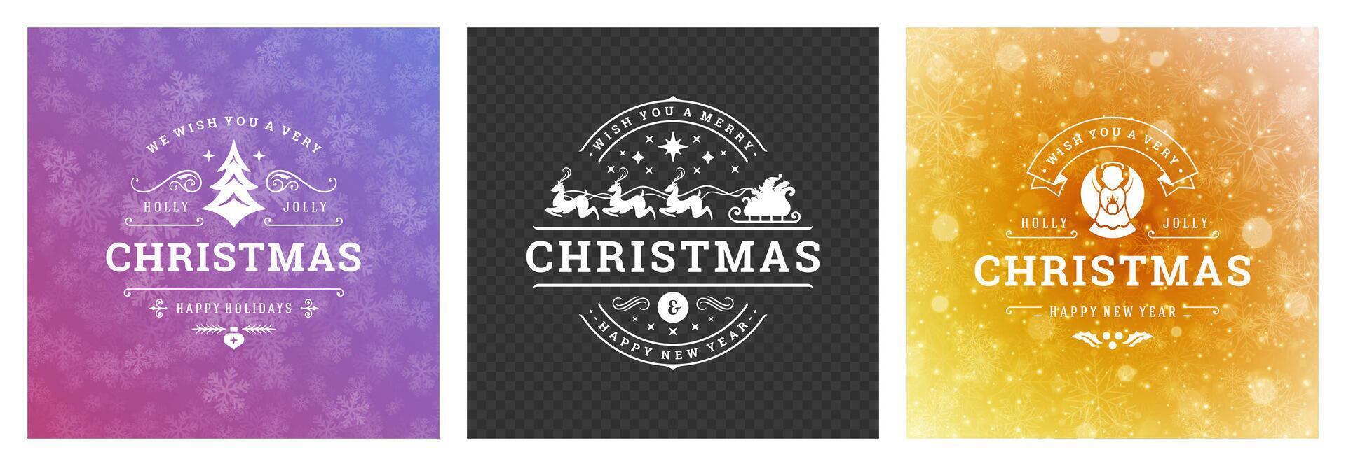 Festive holiday designs featuring Christmas greetings in vibrant colors vector