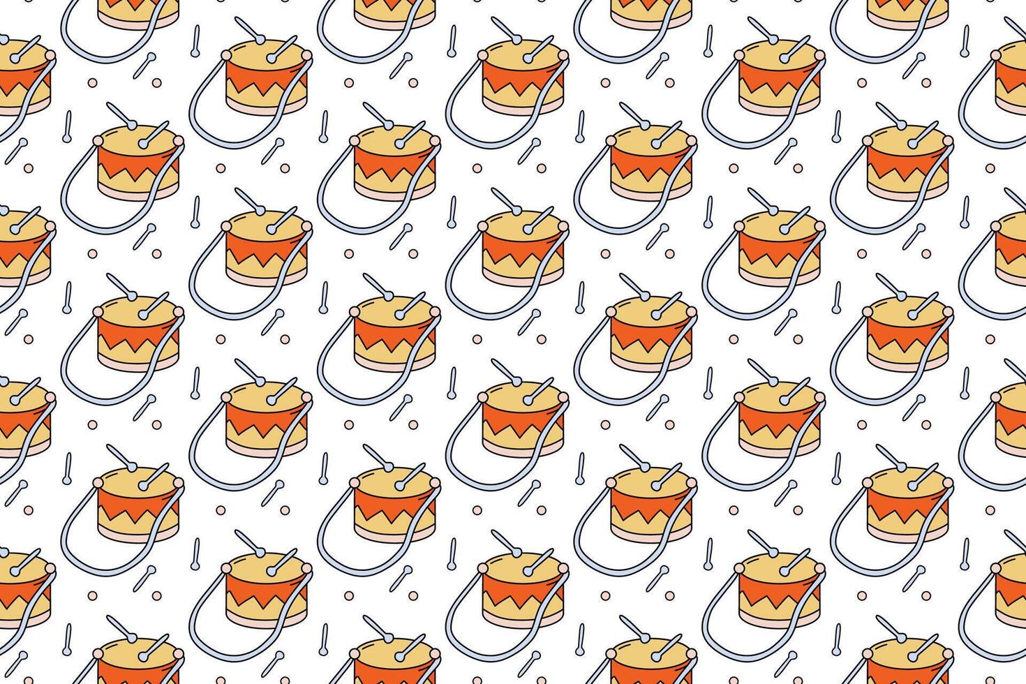 Seamless pattern of hand drawn drums and Sticks. Background for decoration of creative and sound projects. Design for concerts, festivals and ensembles. Doodle Linear illustration. vector