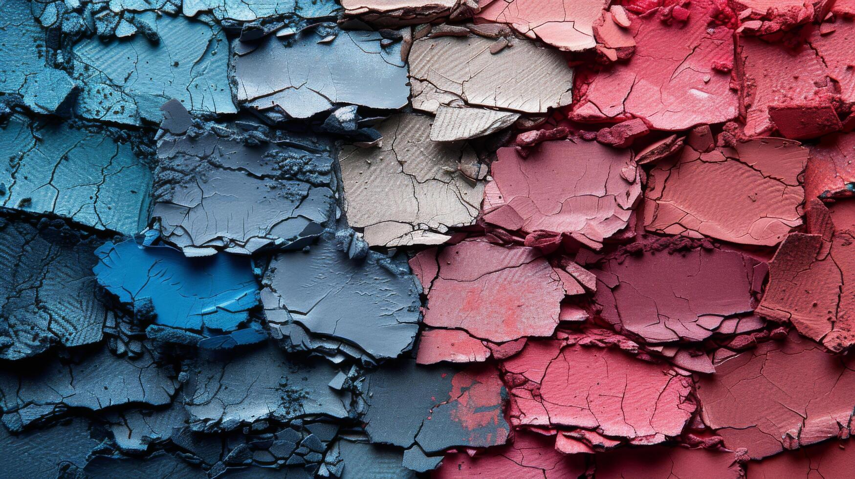 Crushed eyeshadows in vibrant colors create a textured makeup palette, perfect for artistic beauty looks with multicolor pigments and trendy cosmetic design photo