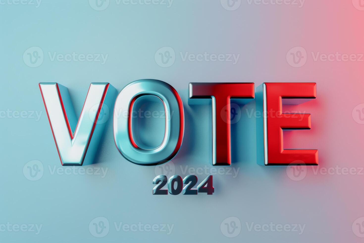 3D text 'VOTE 2024' in bold red and blue gradient, symbolizing American elections, civic duty, and political participation. Perfect for promoting democratic engagement photo