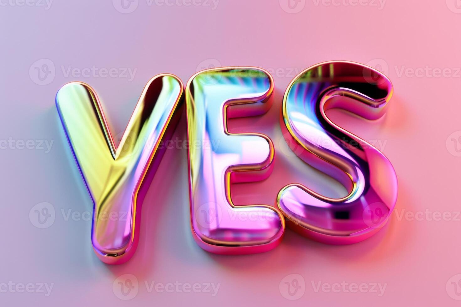 3D word YES in colorful gradient glass typography, a modern visual design featuring bold, reflective letters with a dynamic and futuristic aesthetic photo