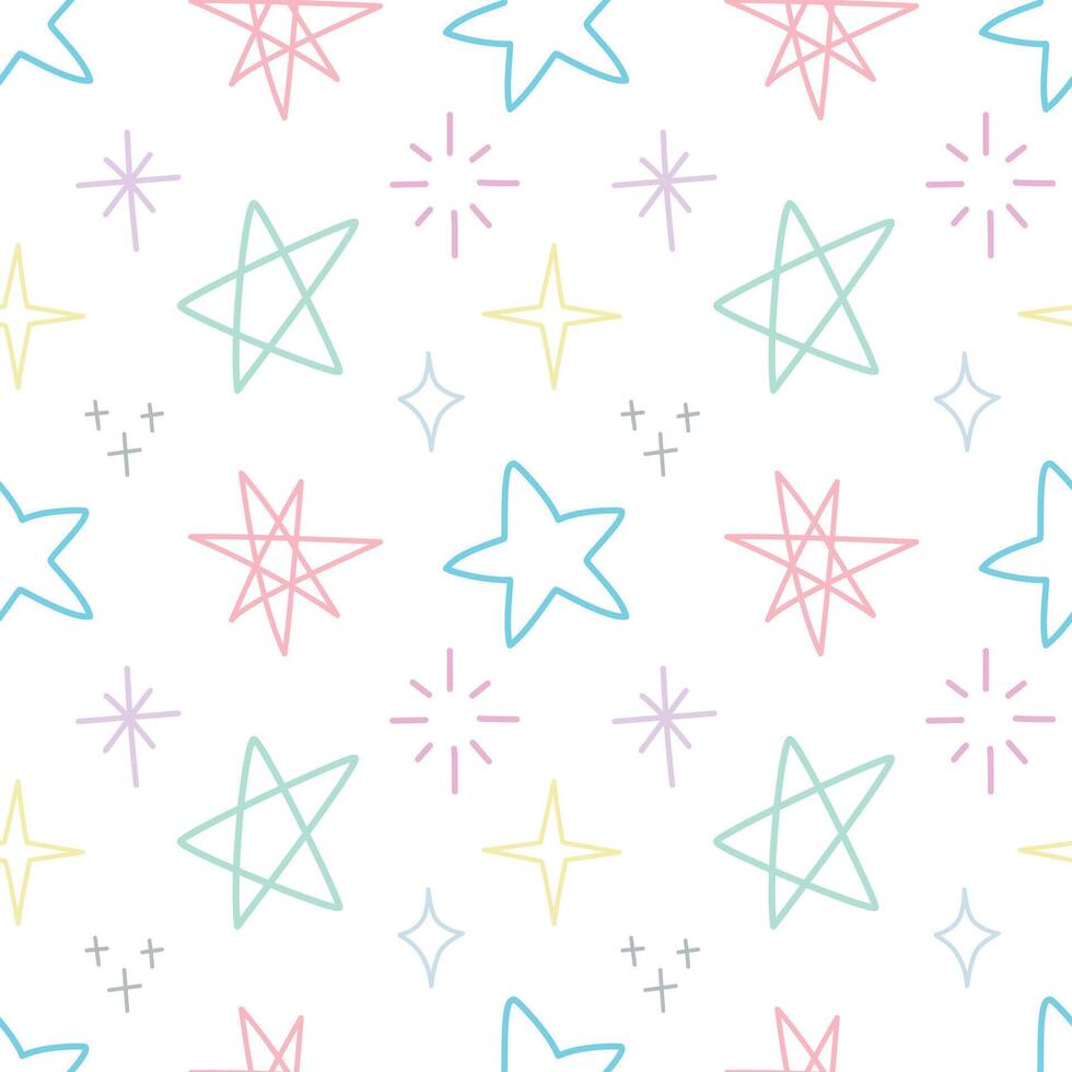 Various sparkle and star doodle hand drawn colorful seamless pattern background for wrapping and wallpaper vector