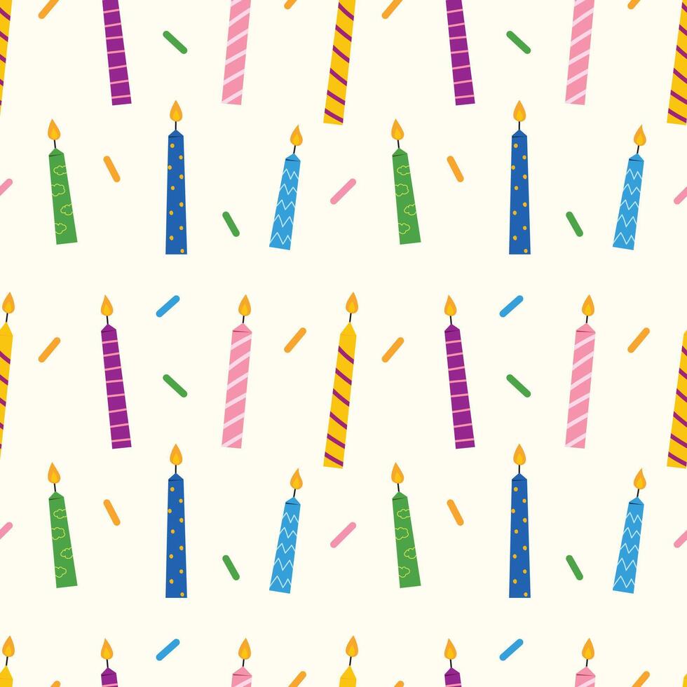Candle cartoon birthday, gift seamless pattern background for wrapping and wallpaper vector