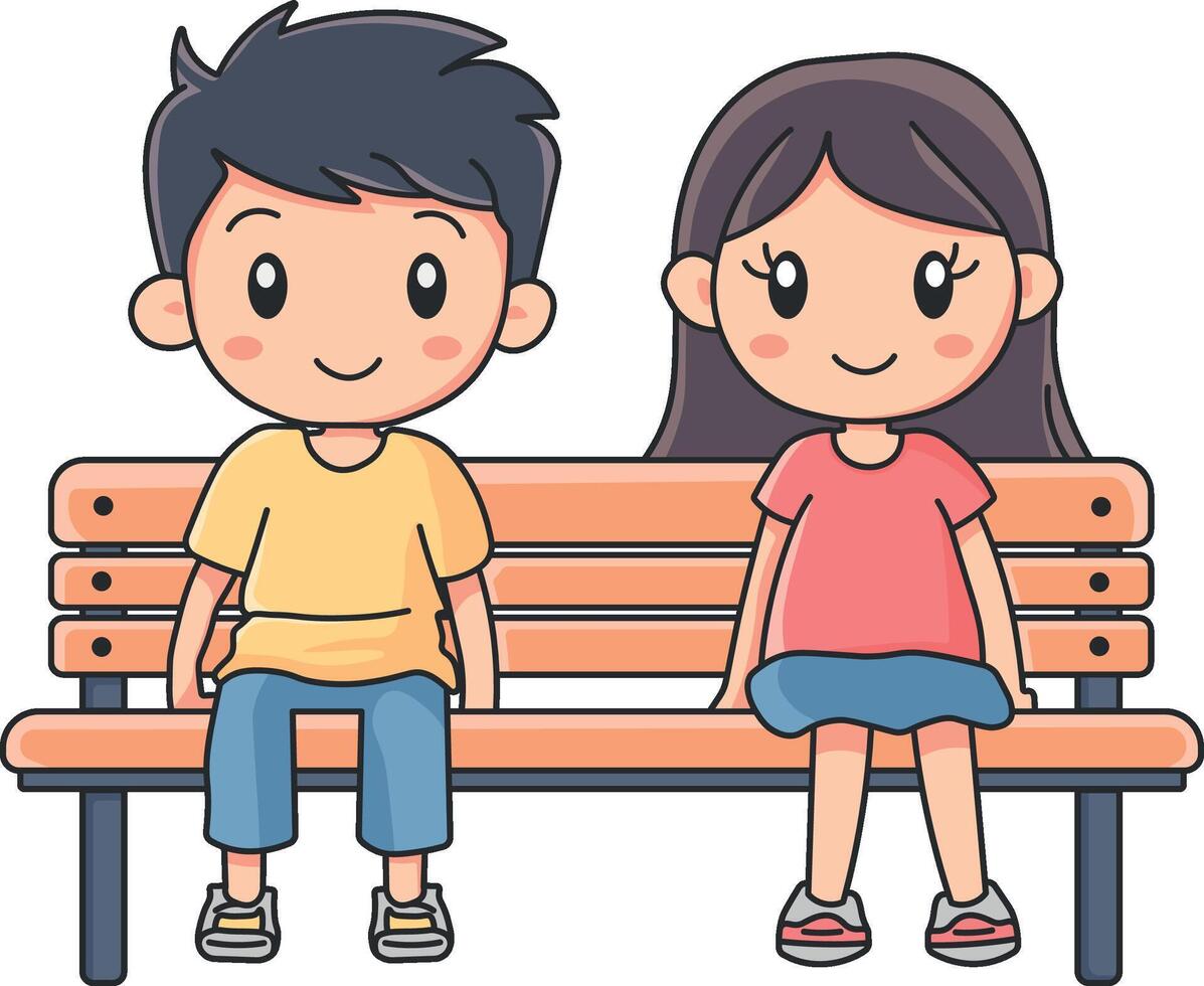 illustration of a guy and a girl sitting on a bench without background vector