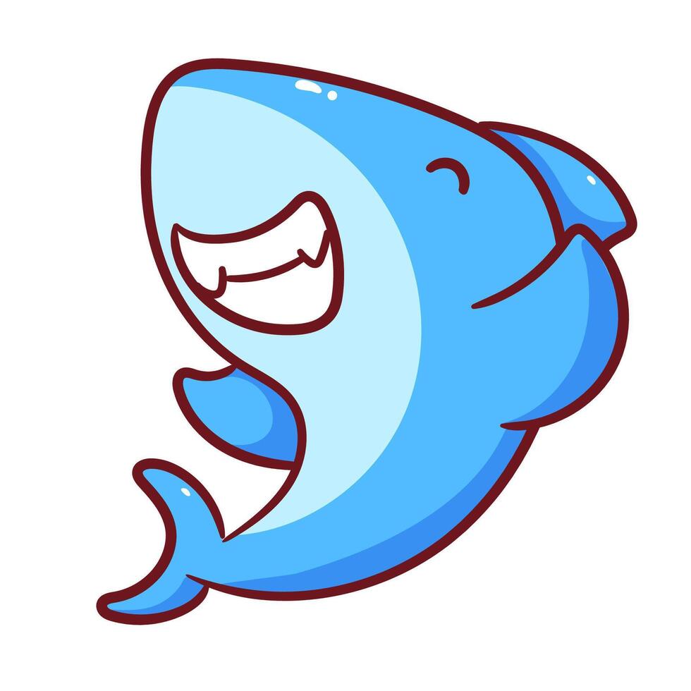 Cute Shark Cartoon. Adorable And Kawaii Underwater Animals Concept Design. Maskot, Icon and Logo. Isolated White Background. vector