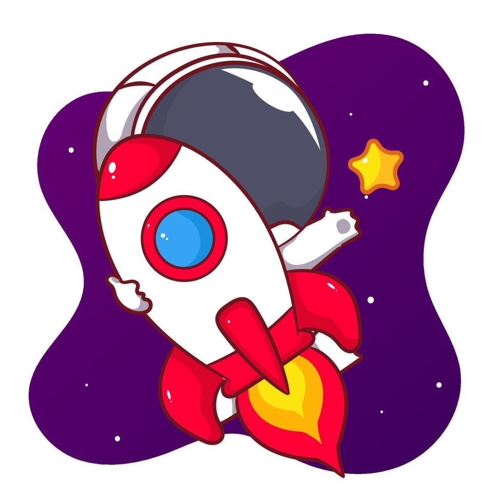 Cute astronaut leaving for space cartoon character. Space and science concept design. Hand drawn flat adorable chibi illustration. Icon logo mascot isolated background. vector