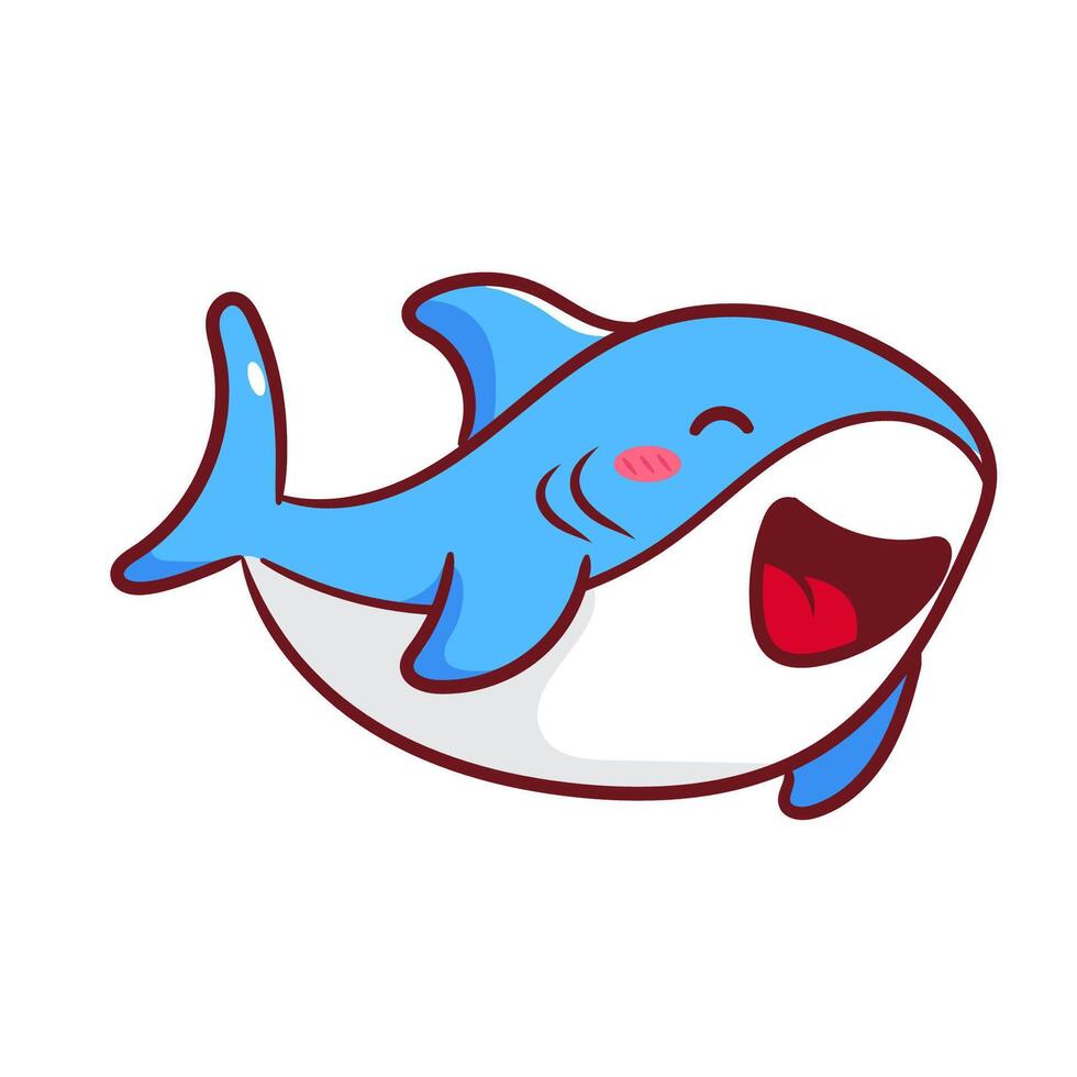 Cute Shark Cartoon . Adorable And Kawaii Underwater Animals Concept Design. Maskot, Icon and Logo. Isolated White Background. vector