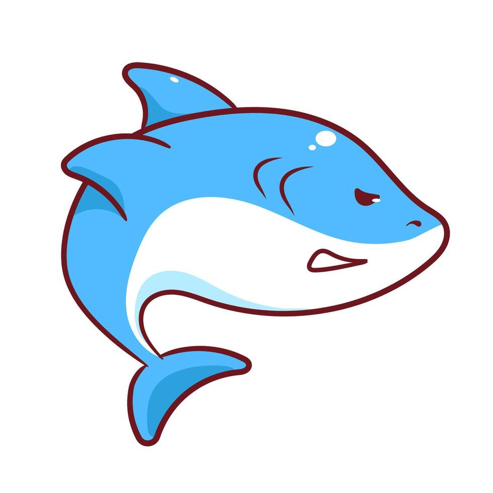 Cute Shark Cartoon . Adorable And Kawaii Underwater Animals Concept Design. Maskot, Icon and Logo. Isolated White Background. vector