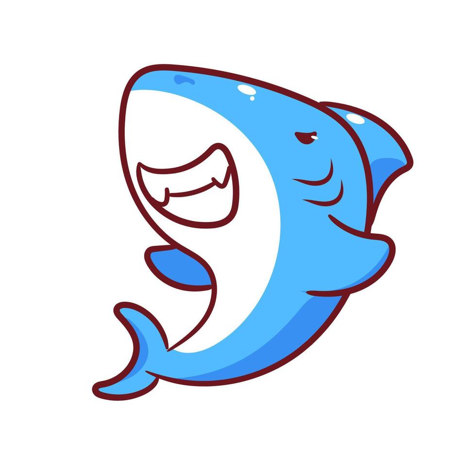 Cute Shark Cartoon . Adorable And Kawaii Underwater Animals Concept Design. Maskot, Icon and Logo. Isolated White Background. vector