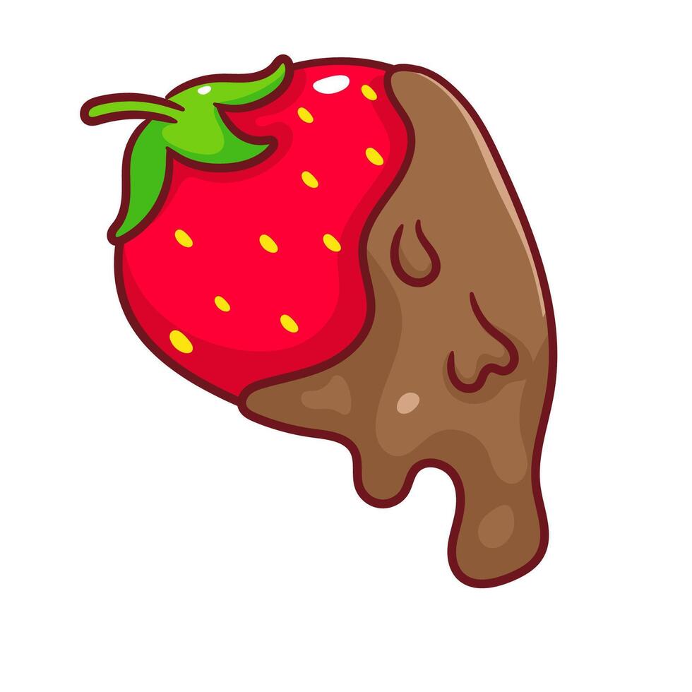 Chocolate-covered strawberry Cartoon . Strawberry Dipped in Chocolate. Fruit and Food Concept Design. Isolated White Background vector