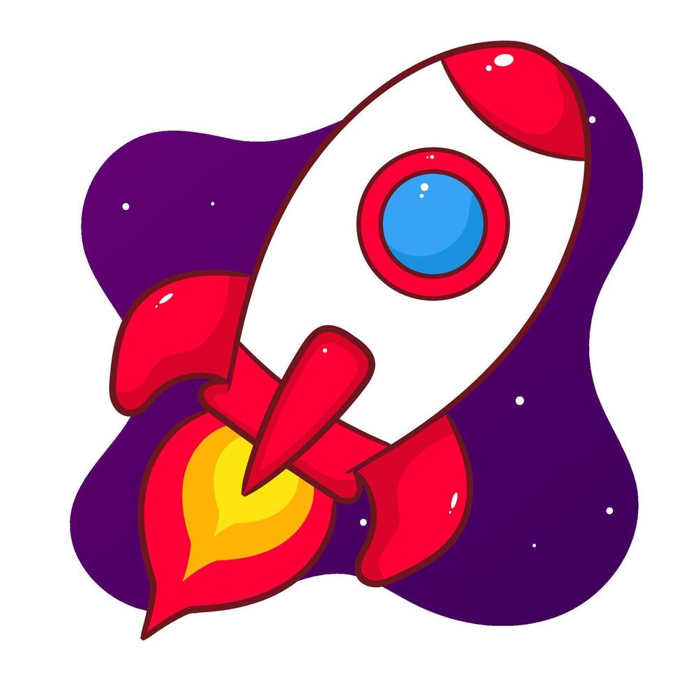 Cute spaceship cartoon character. Space and science concept design. Hand drawn flat adorable chibi illustration. Icon logo mascot isolated background. vector