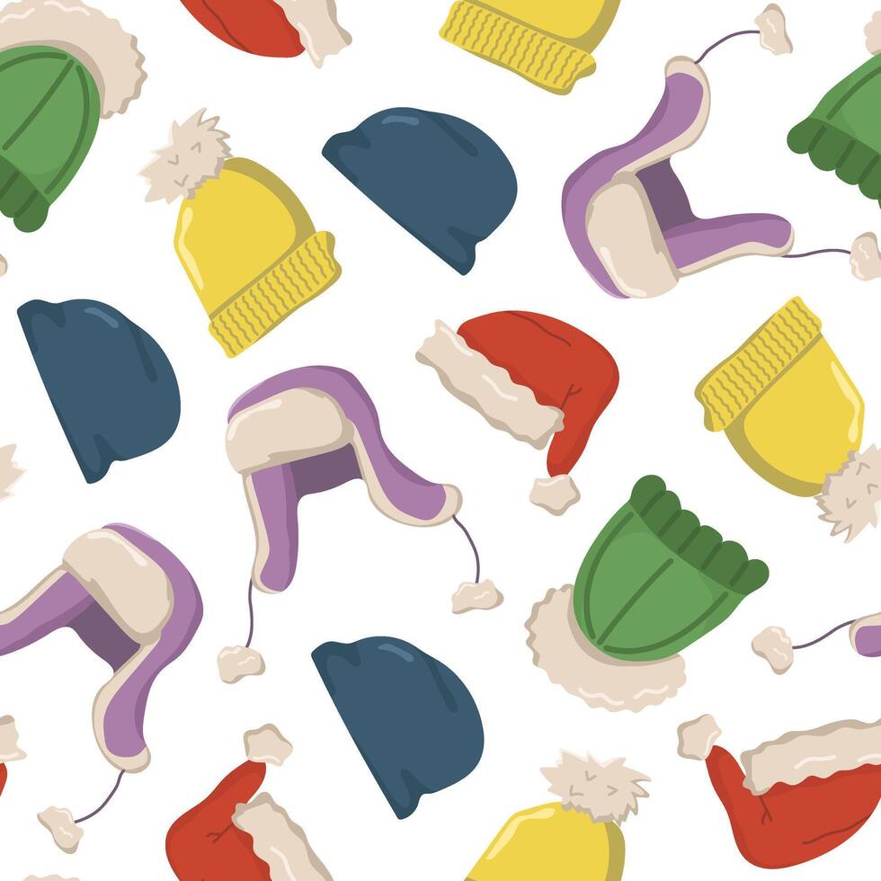 seamless pattern with warm hats. Winter background for wallpaper and packaging. vector