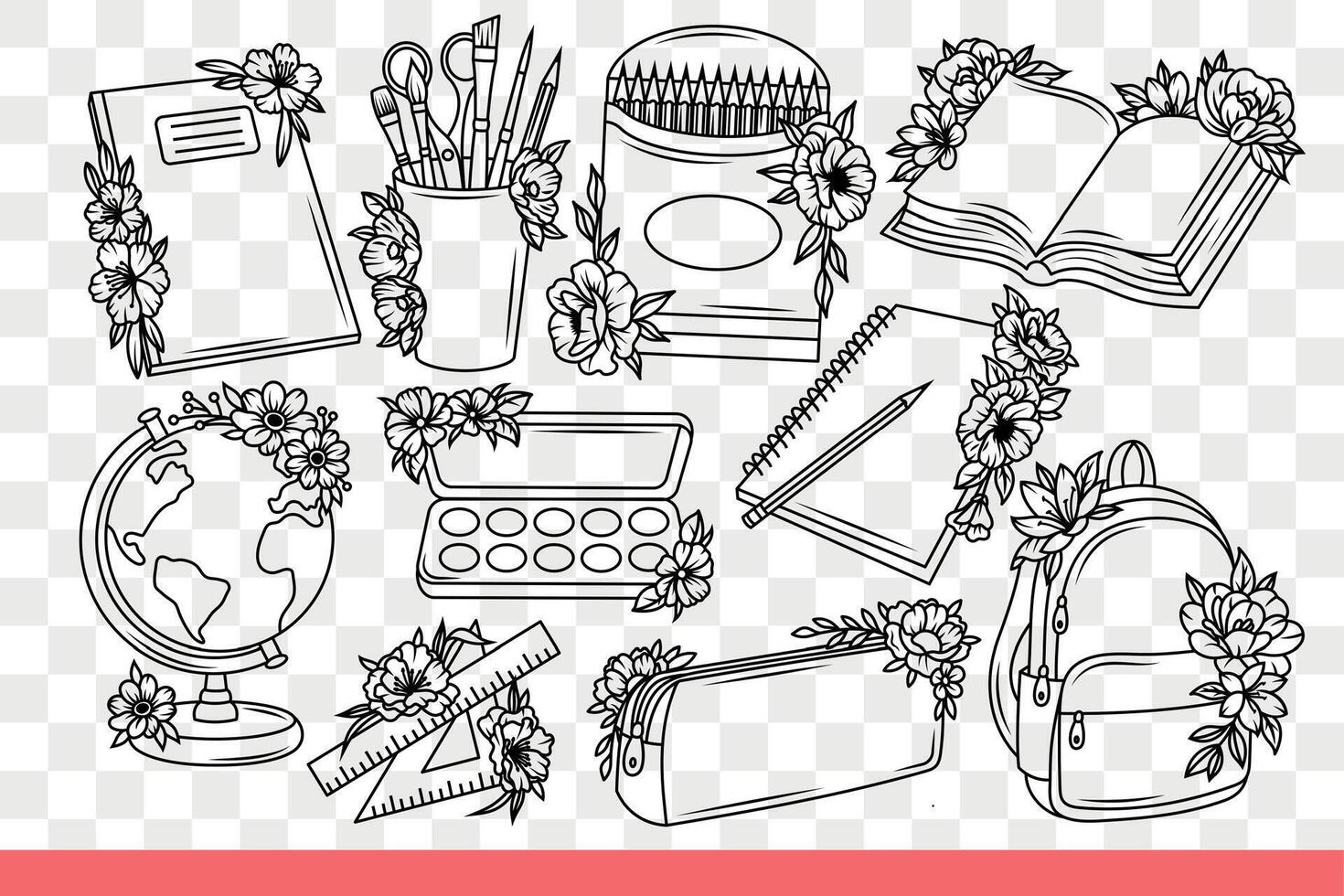 Subjects for schoolchildren studying in school and preparing for first of september. Hand drawn. vector