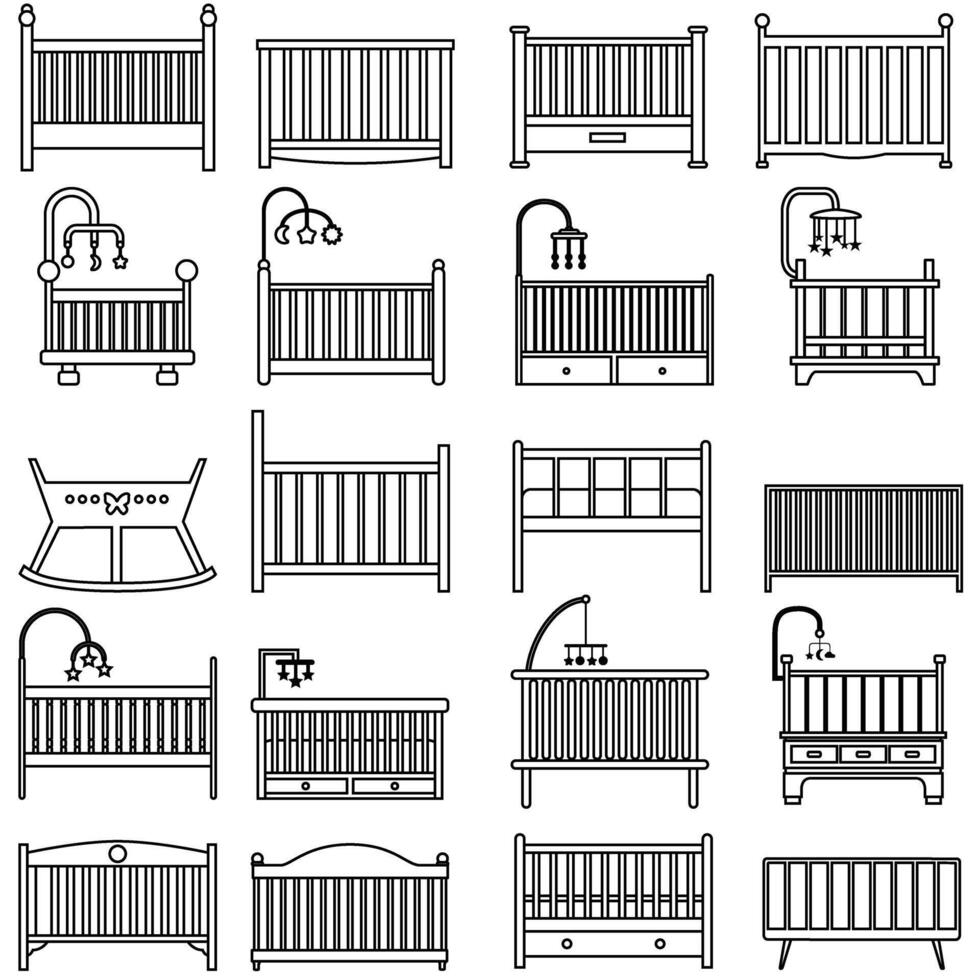 Baby crib icon set. Cot illustration sign collection. Crib symbol or logo. vector