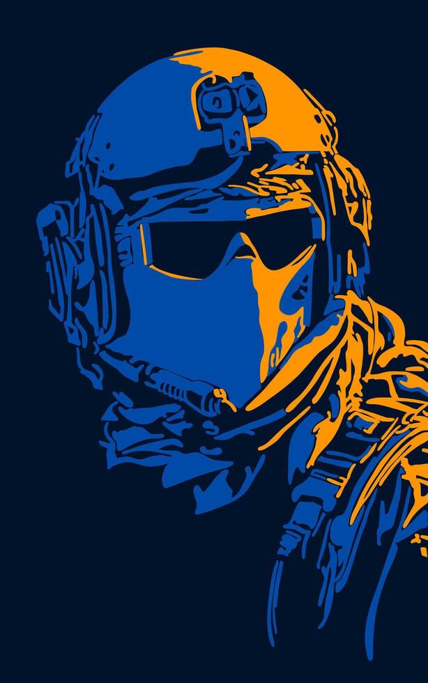 Isolated, high contrast, camouflage desert trooper illustration. vector