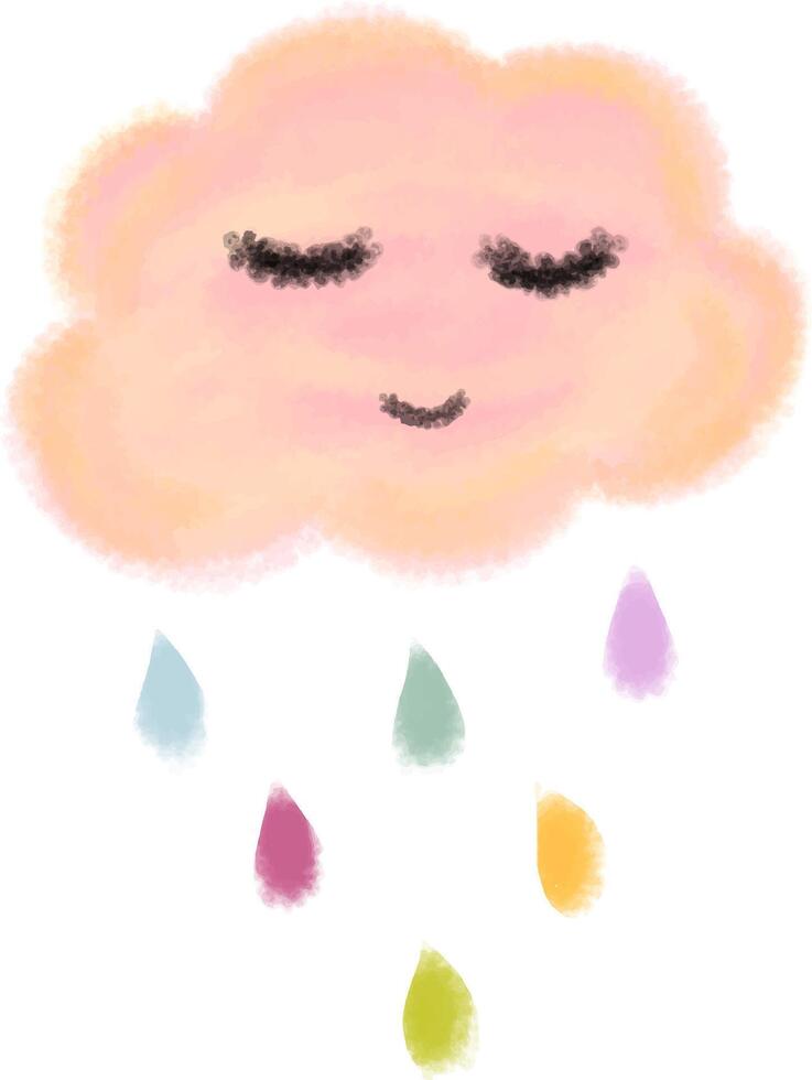 Cute clouds and rain watercolour illustration clipart design nursery room decor vector