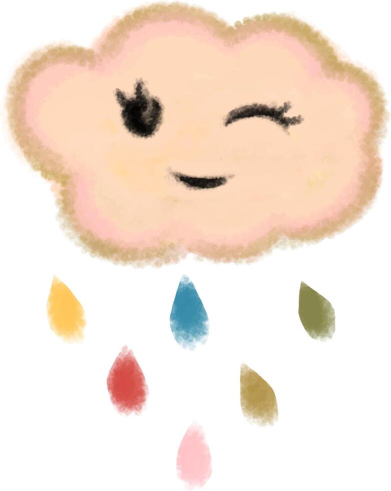 Cute clouds and rain watercolour illustration clipart design nursery room decor vector