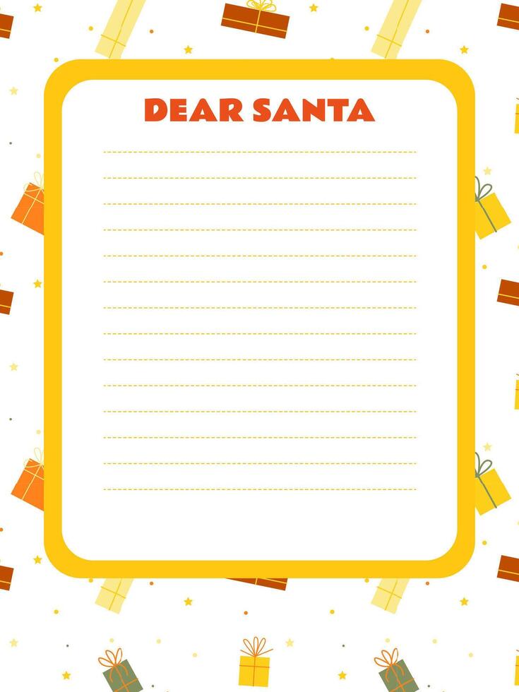 letter to Santa template for a child with a cute bright background with gifts vector