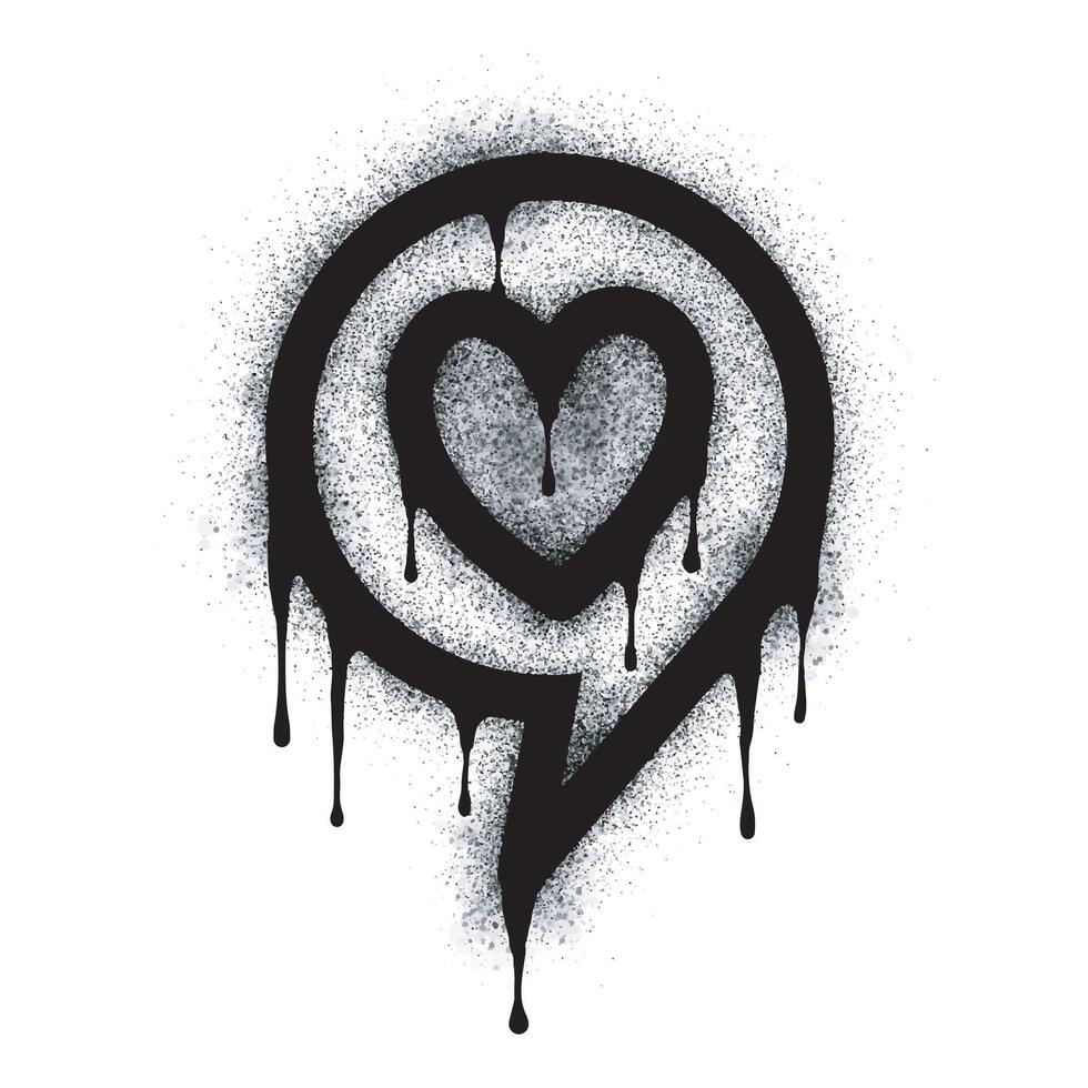 Spray Speech bubble graffiti heart icon in black on white. symbol drop bubble heart icon. isolated on white background. vector