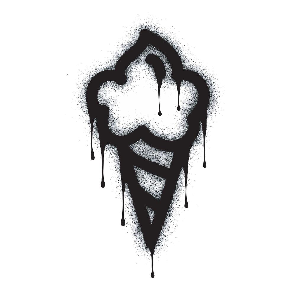 Spray Painted Graffiti Ice cream Sprayed isolated on white background. Ice cream cone symbol graffiti with overspray in black on white. vector
