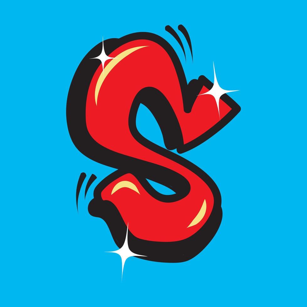 Bright Red Graffiti Style Typography shiny Artistic Font Design S Graffiti font with shadow isolated blue background vector