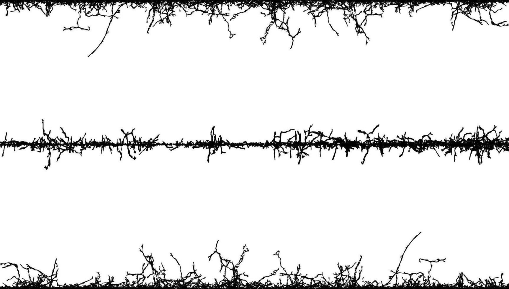 a black and white image of a tree with branches, barbed wire fabric frame, a series of black and white lines with branches, barbed wire seamless pattern, vector