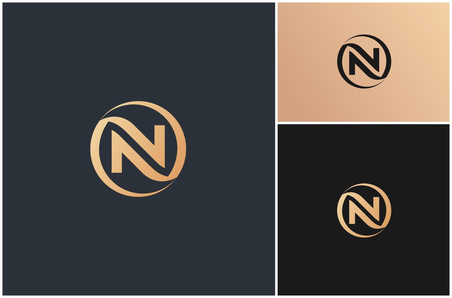 Initial Letter N Luxury Circle Elegant Classy Gold Monogram Logo Design Illustration vector