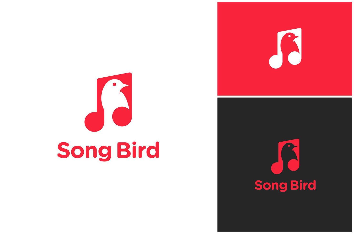 Bird Finch Robin Sparrow Music Song Musical Sing Negative Space Logo Design Illustration vector