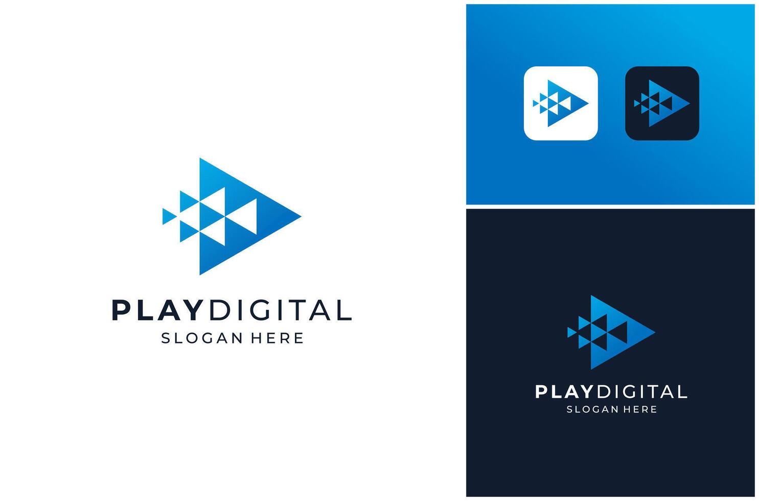 Play Button Media Pixel Triangle Digital Technology Logo Design Illustration vector