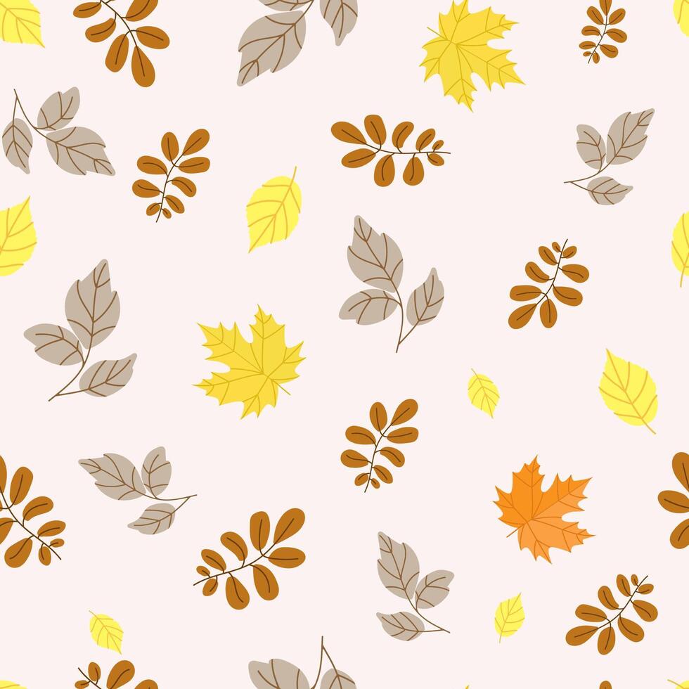Autumn botanical seamless pattern for printing, textile, paper and other. Autumn seamless background with small elements, leaves and pine needles in simple style. illustration vector