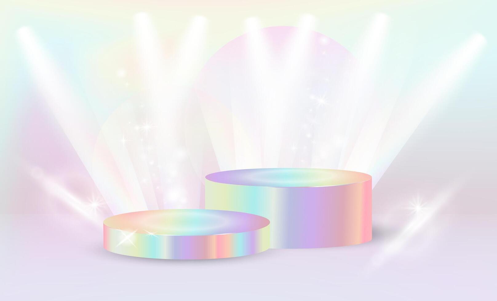 Luxury podium pedestal with spotlight and glitter.Holographic Realistic 3D cylindrical podium platform background for product presentation,advertisement,backdrop,poster,banner abstract template. vector