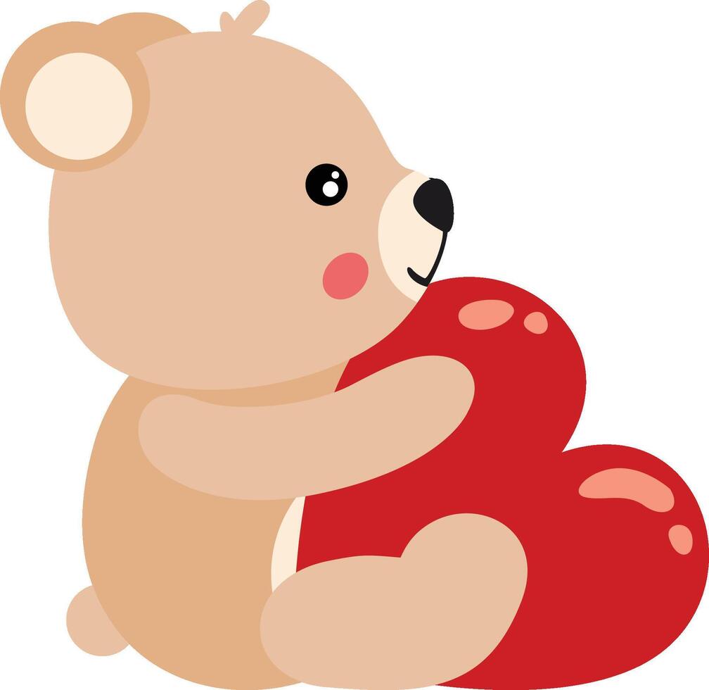 Valentine teddy bear sitting holding a red heart vector