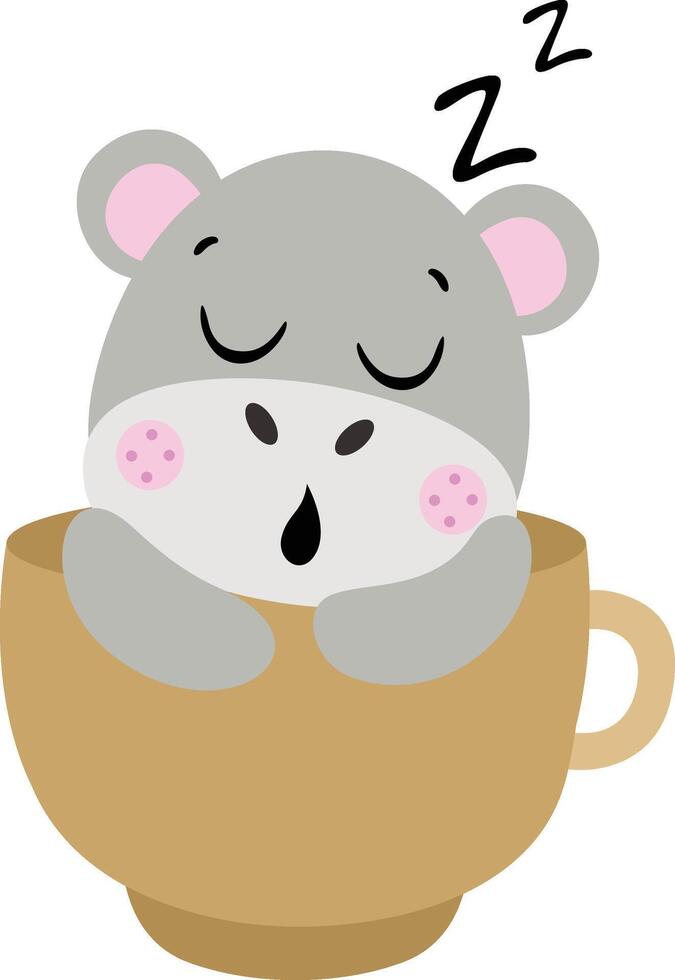 Cute hippo sleeping inside a cup vector