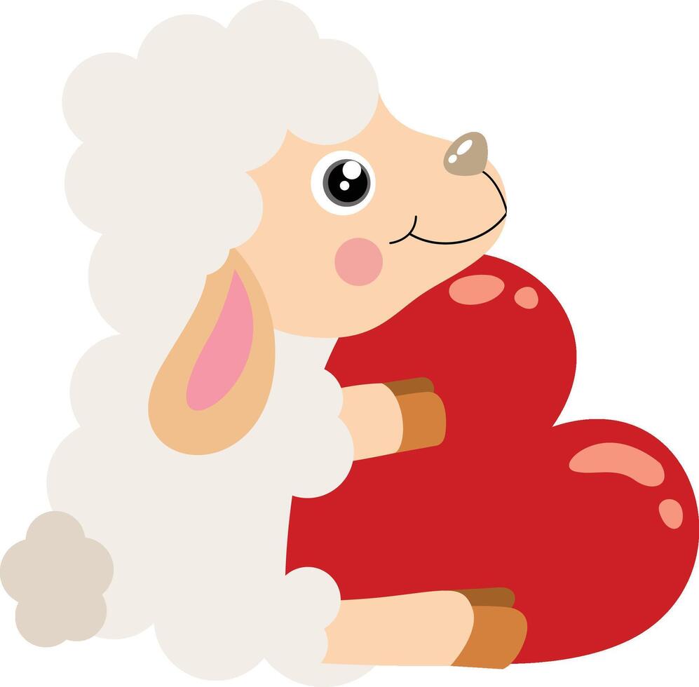 Valentine lamb sheep sitting holding a red heart vector